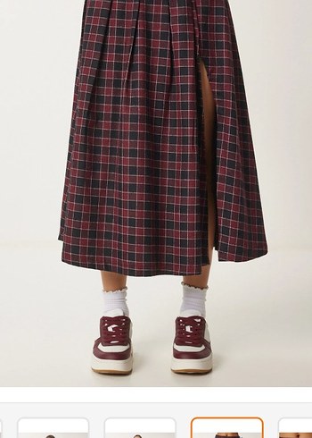 Bordo Desenli Midi Etek - Görsel 4