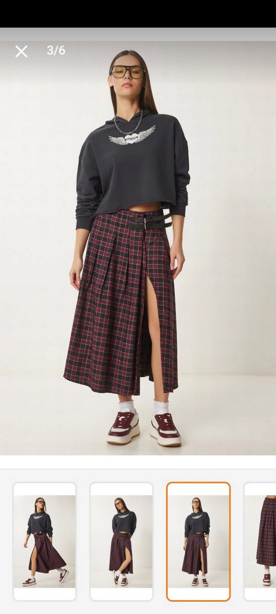 Bordo Desenli Midi Etek - Görsel 3