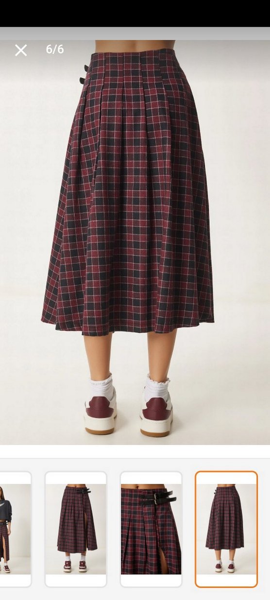 Bordo Desenli Midi Etek - Görsel 5