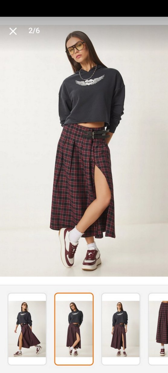 Bordo Desenli Midi Etek - Görsel 2