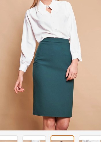 Kadın Zümrüt Midi Kalem Etek - Görsel 3