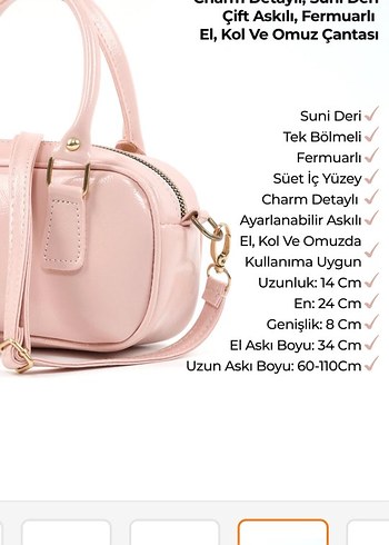 Parlak Pembe Deri Kadın Çanta - Görsel 6