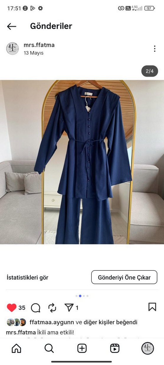 Lacivert V Yaka Uzun Kollu bol pantolon takım - Görsel 2