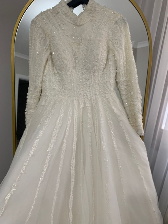 Uzun Kollu Beyaz Helen Model Gelinlik - Görsel 2