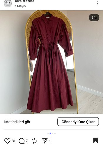 Bordo Uzun Kollu Salaş Elbise - Görsel 4