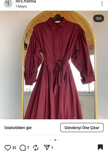 Bordo Uzun Kollu Salaş Elbise - Görsel 3