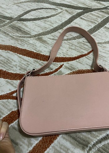 Toz pembe Deri Fermuarlı Kadın Omuz Çantası - Görsel 2