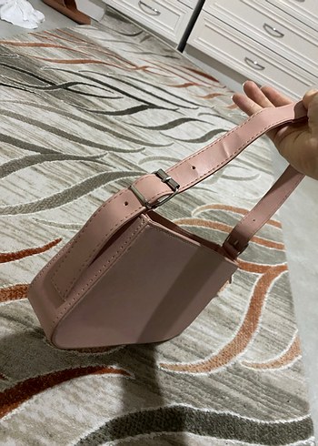 Toz pembe Deri Fermuarlı Kadın Omuz Çantası - Görsel 3