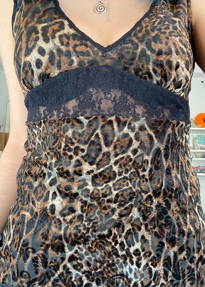 leopar desenli dantelli üst - Görsel 2