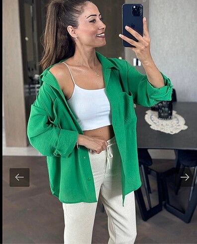 Arkası etnik desen,oversize, püsküllü keten gömlek