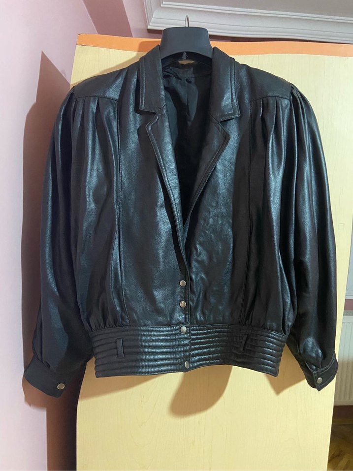 Oversize vintage deri bomber ceket - Görsel 2