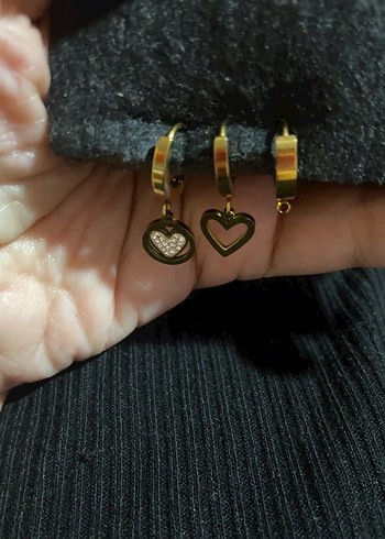 Kalp detaylı çelik küpe seti - Görsel 3