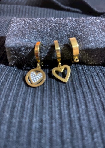 Kalp detaylı çelik küpe seti - Görsel 2