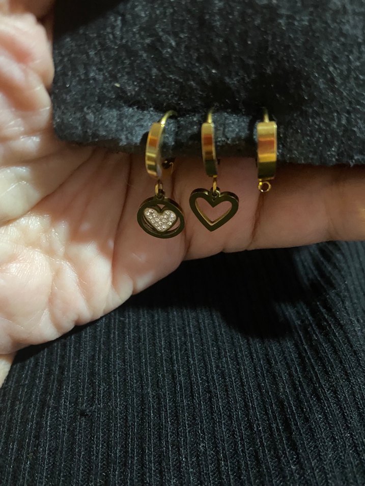 Kalp detaylı çelik küpe seti - Görsel 3