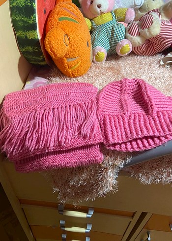 El örgüsü Pembe Örgü Bere ve Atkı Seti - Görsel 2