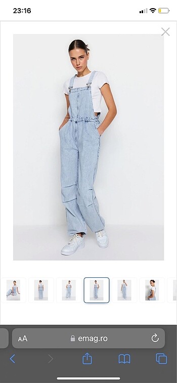 Paçaları lastikli kot salopet tulum - Görsel 2