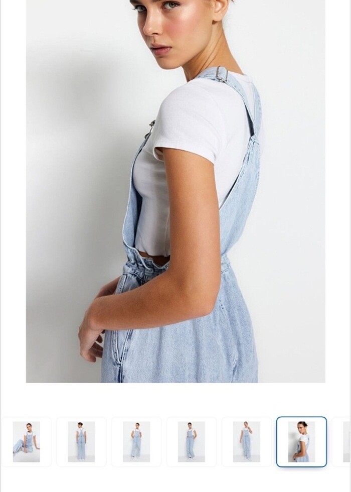 Paçaları lastikli kot salopet tulum - Görsel 3