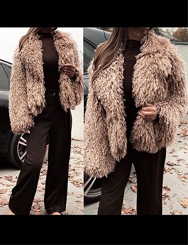 Oversize crop peluş mont