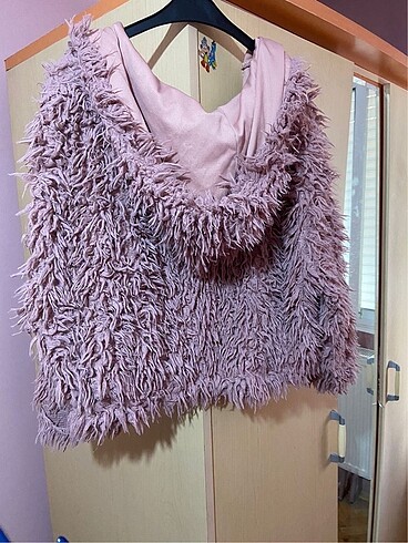xl Beden pembe Renk Oversize crop peluş mont