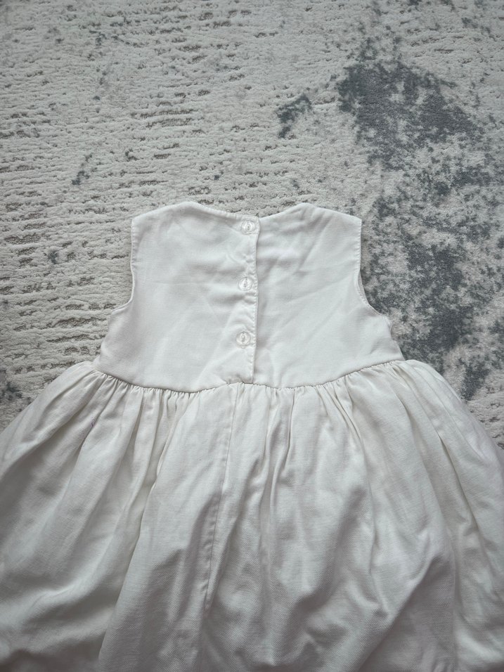 Kız Çocuk Beyaz Kolsuz Keten Elbise - Görsel 2
