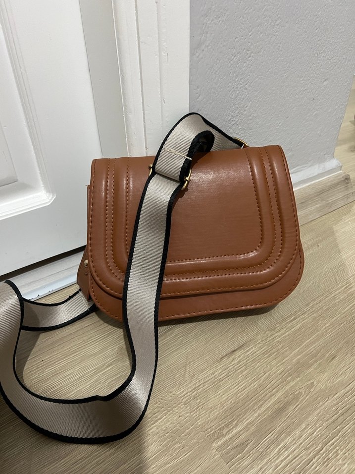 Kahverengi Deri Kadın Çanta Gri Askılı - Görsel 2