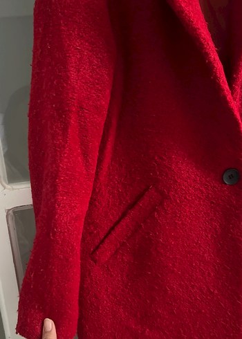 Kırmızı Tek Düğmeli Kadın Kaban - Görsel 2