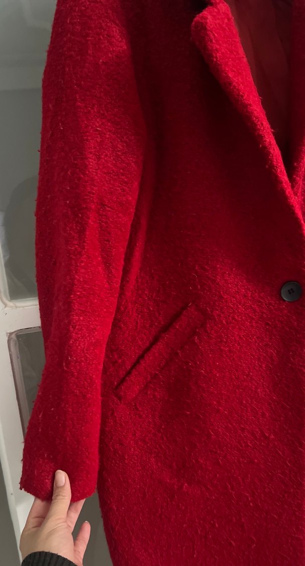 Kırmızı Tek Düğmeli Kadın Kaban - Görsel 2