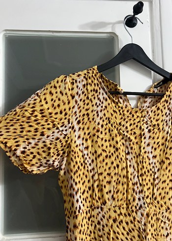 Sarı Leopar Desenli Uzun Salaş Elbise - Görsel 2