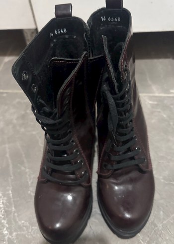 Bordo Deri Gotik Kadın Bot - Görsel 2