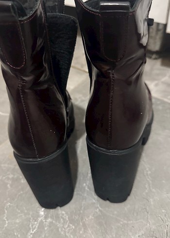 Bordo Deri Gotik Kadın Bot - Görsel 5