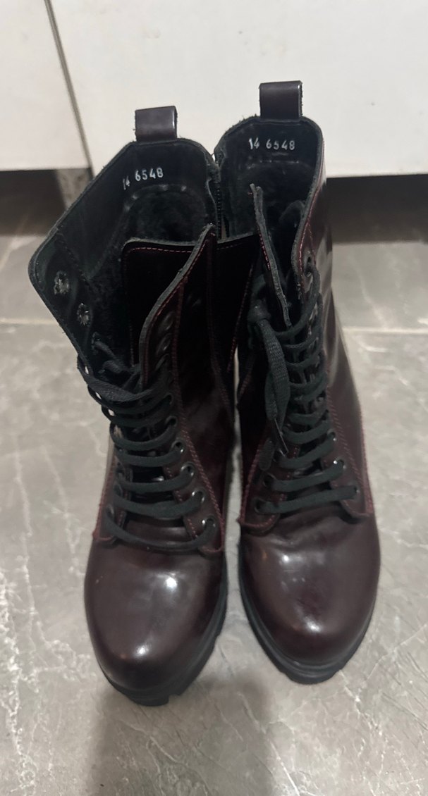 Bordo Deri Gotik Kadın Bot - Görsel 2