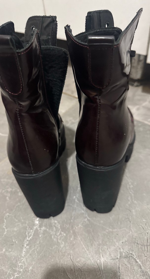 Bordo Deri Gotik Kadın Bot - Görsel 5