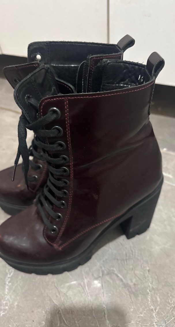 Bordo Deri Gotik Kadın Bot - Görsel 4