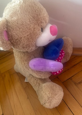 Renkli Kalpli Kahverengi Peluş Ayı - Görsel 3