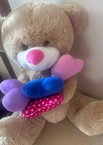 Renkli Kalpli Kahverengi Peluş Ayı - Görsel 5