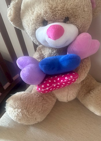 Renkli Kalpli Kahverengi Peluş Ayı - Görsel 6