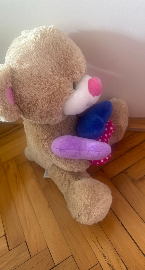 Renkli Kalpli Kahverengi Peluş Ayı - Görsel 3