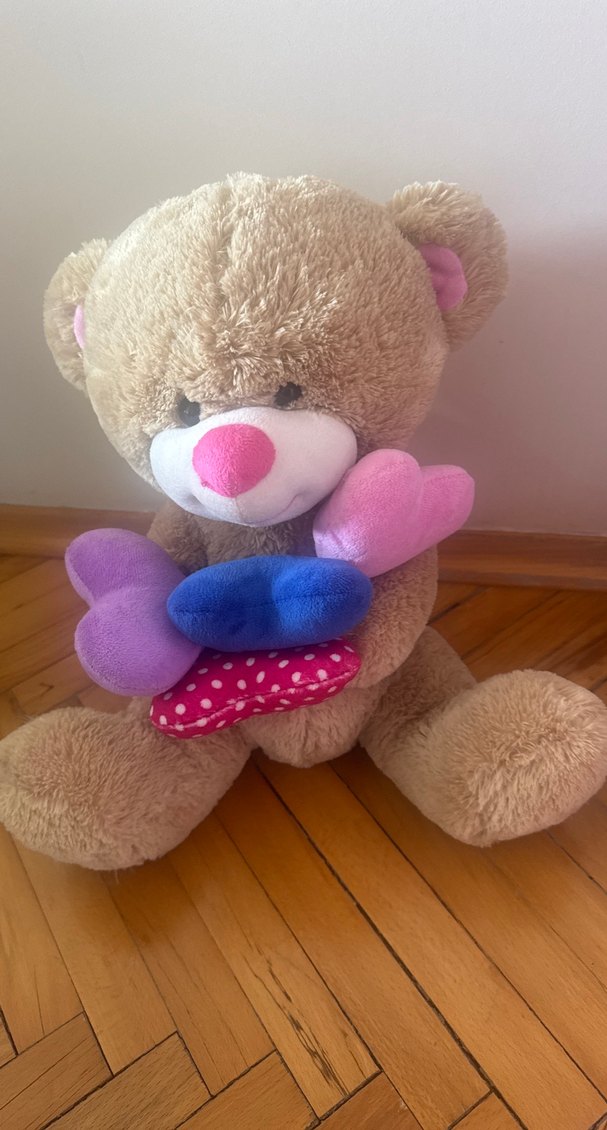 Renkli Kalpli Kahverengi Peluş Ayı - Görsel 2