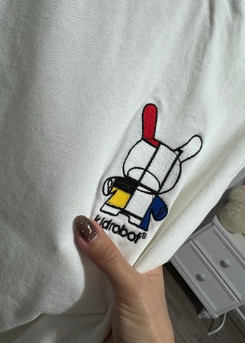 s Beden Kidrobot legolu Beyaz Baskılı Oversize Kadın Tişört