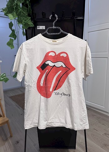 H&M Beyaz Baskılı Rock Punk Tişört
