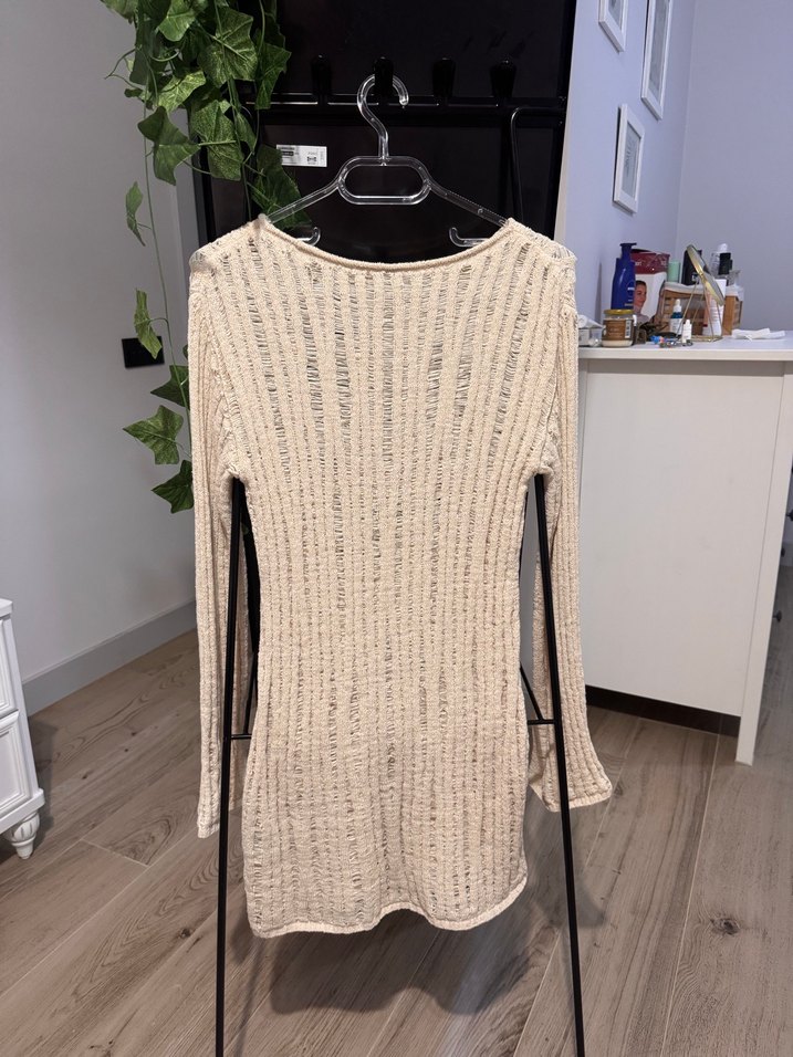 H&M Bej Bohem Salaş Örme Kadın elbise - Görsel 5