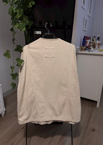 Zara Bej Düğmeli Uzun Kollu Keten Ceket - Görsel 4