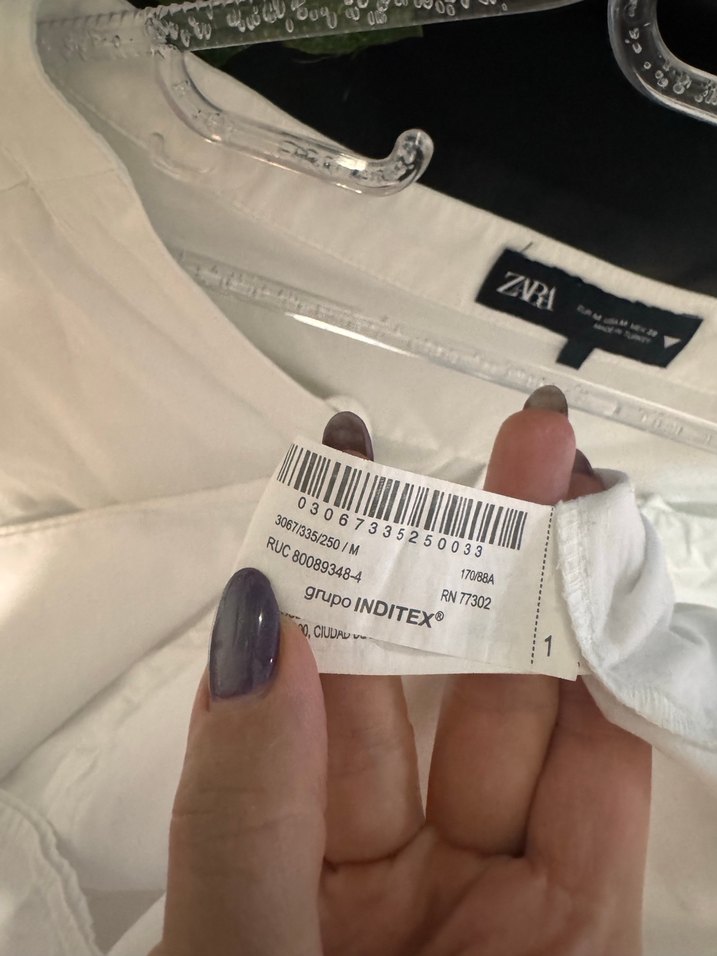 Zara Düğmeli V Yakalı Beyaz Kadın Gömlek Elbise - Görsel 4