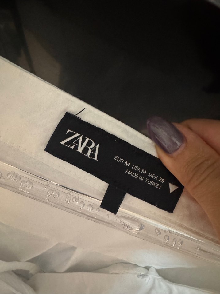 Zara Düğmeli V Yakalı Beyaz Kadın Gömlek Elbise - Görsel 3