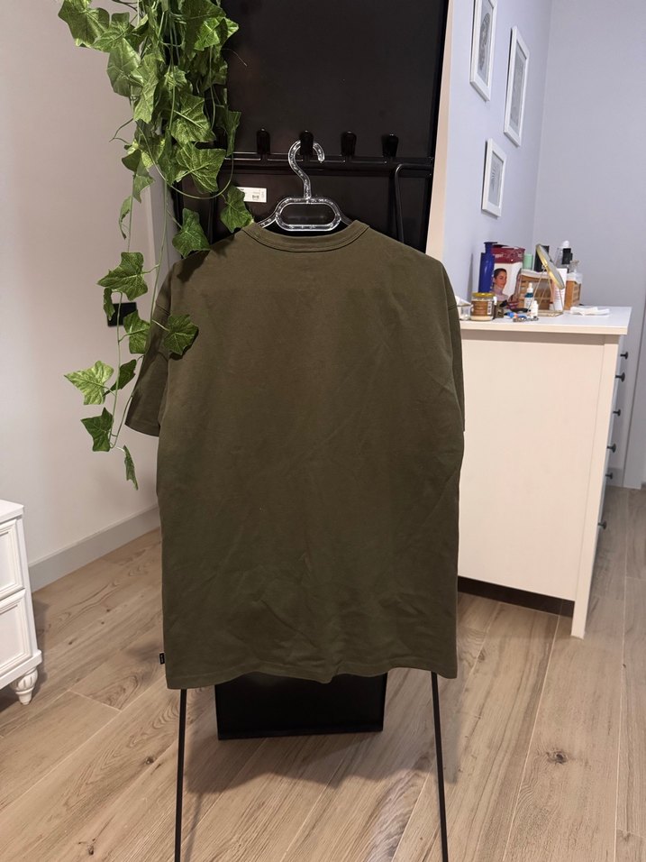 Erkek Haki Keten Kısa Kollu Tişört - Görsel 5