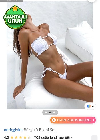 Büzgülü Beyaz Bikini takımı