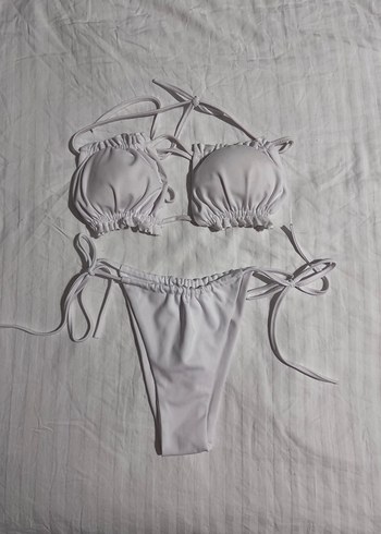 s Beden Büzgülü Beyaz Bikini takımı