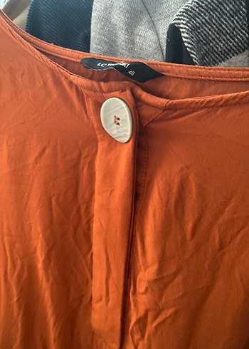 Düğmeli Kahverengi Keten Kadın Gömlek - Görsel 3