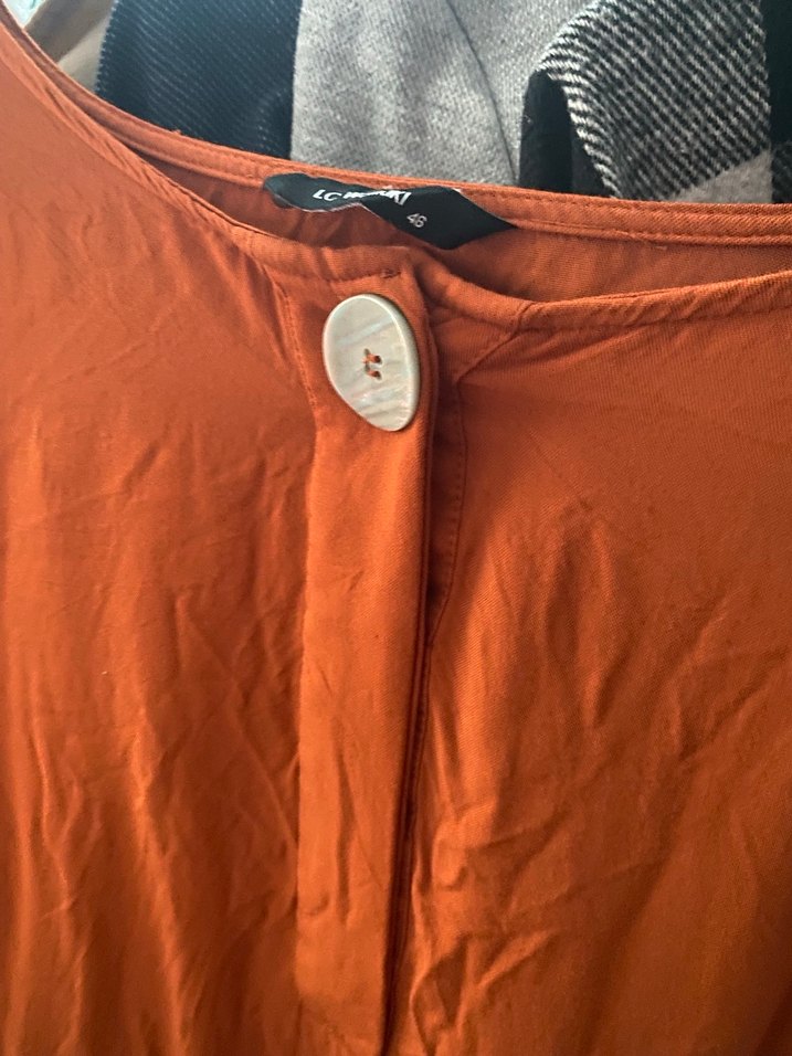 Düğmeli Kahverengi Keten Kadın Gömlek - Görsel 3