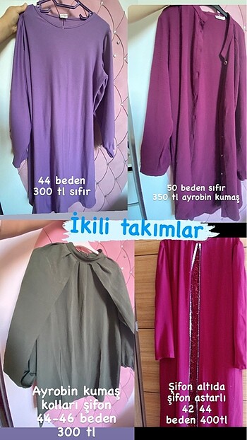 Elbiseler ve ikili takımlar almadan fiyat sorun